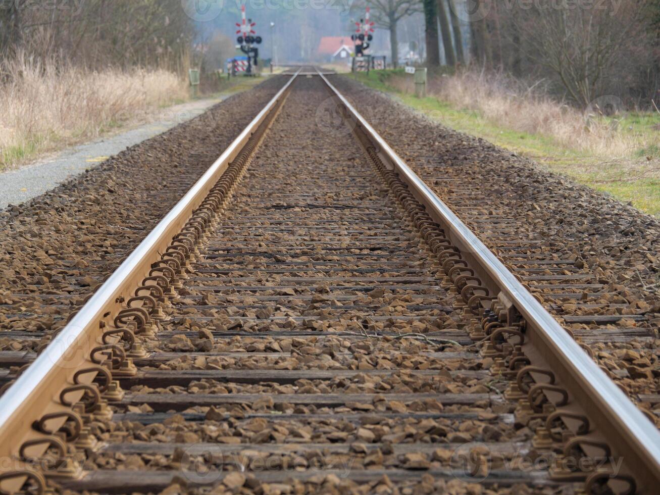 A train track with a train on it photo