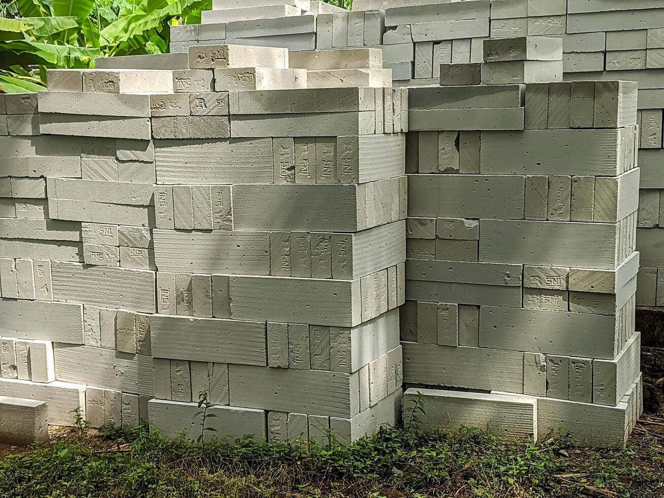 Close-up of concrete block piles, showcasing their textured surface and precise alignment on November 9, 2019 in Ciamis, Indonesia. photo