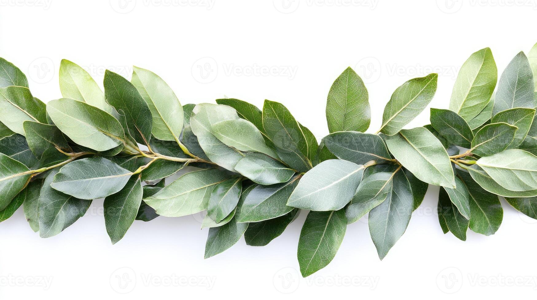Fresh bay leaves garland forming a border on white background photo
