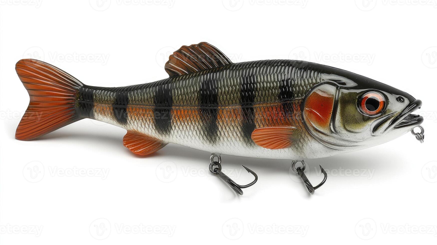 Fishing lure resembling a realistic fish with hooks attached photo