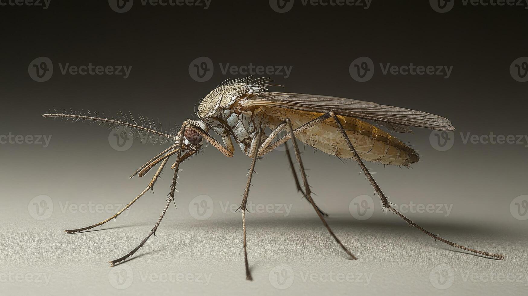 Mosquito standing on surface with dark background photo