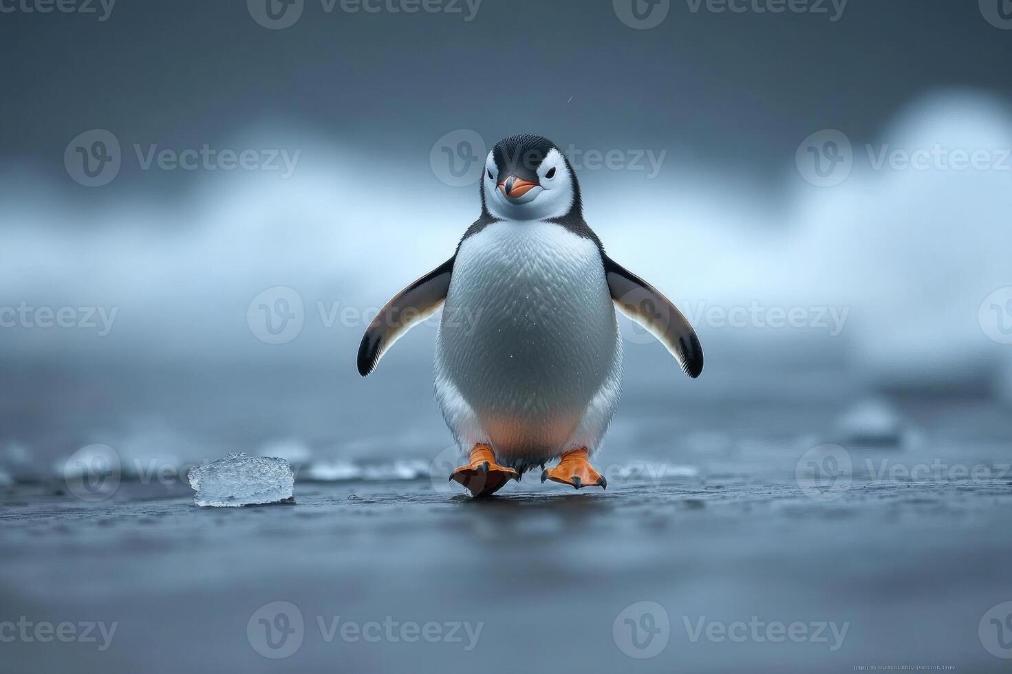 Gentoo penguin walking on ice in antarctica, wildlife conservation concept photo