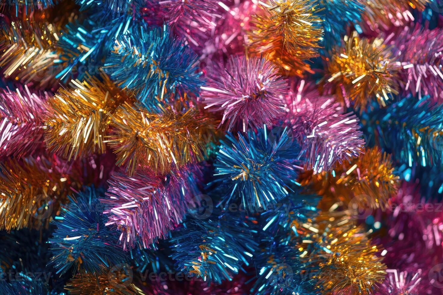 Colorful christmas tinsel creating festive holiday background photo