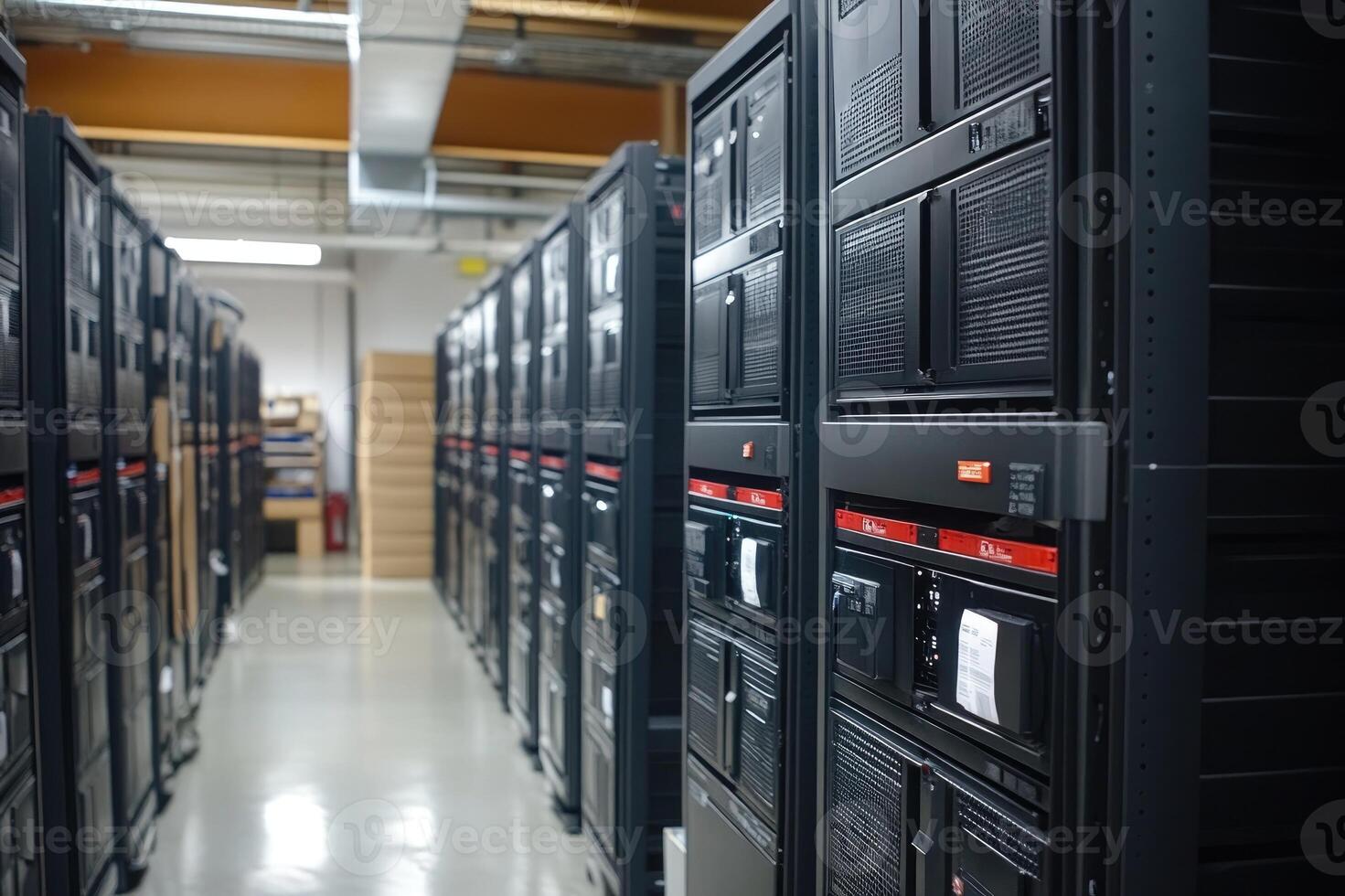 Server racks housing powerful computing infrastructure in modern data center photo