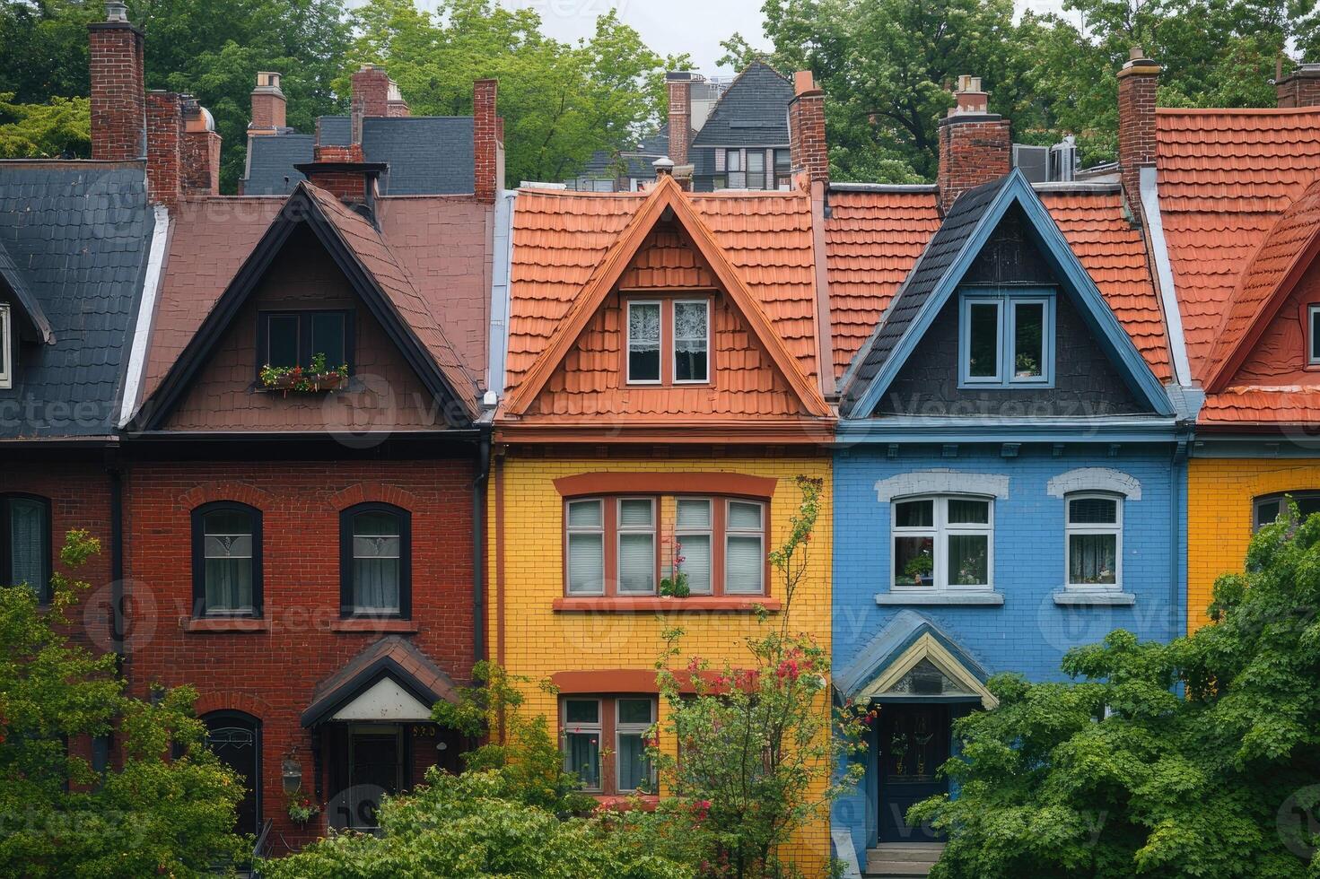 Colorful houses forming a row in a residential area photo