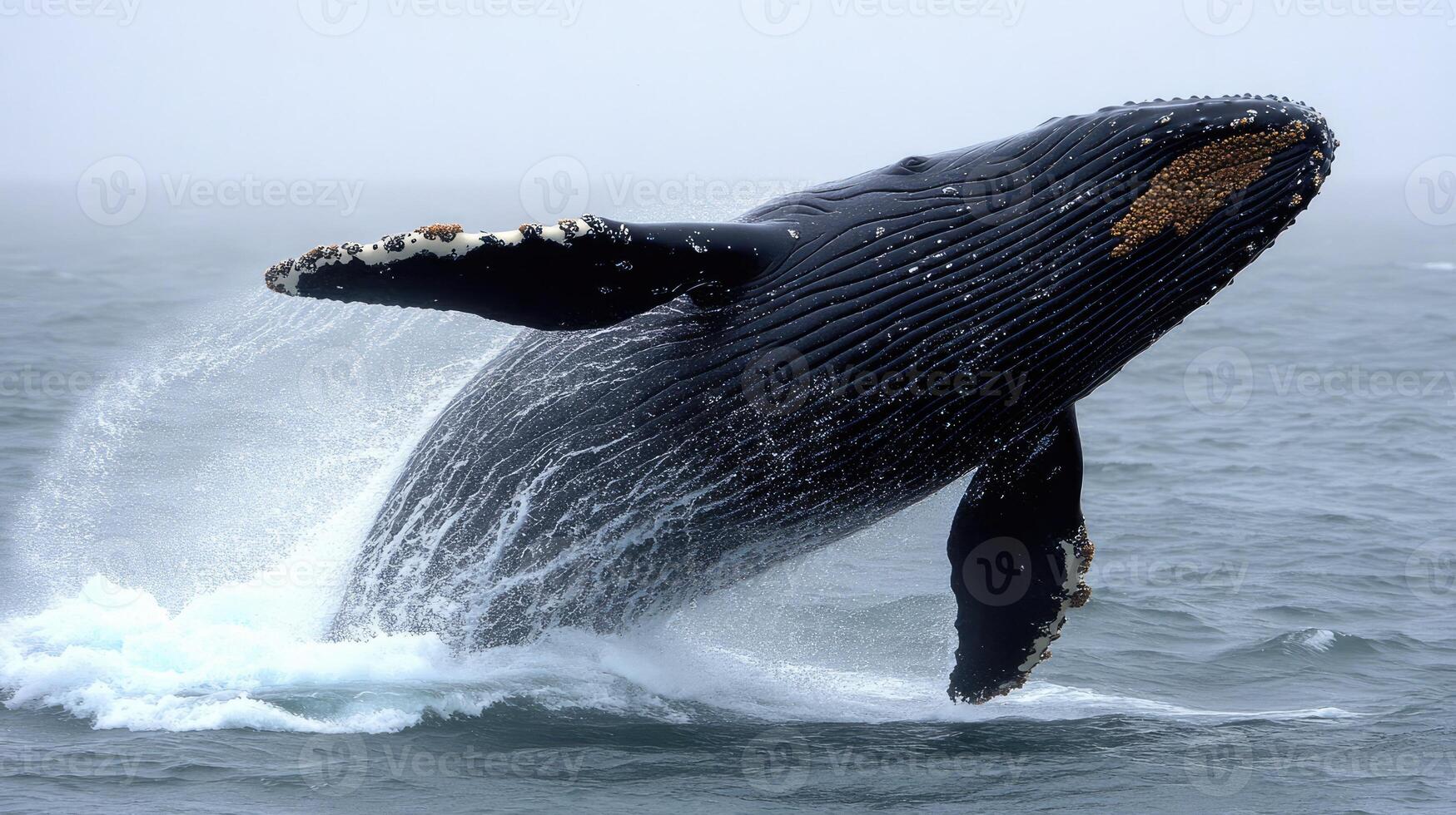Humpback whale breaching and splashing in the ocean photo