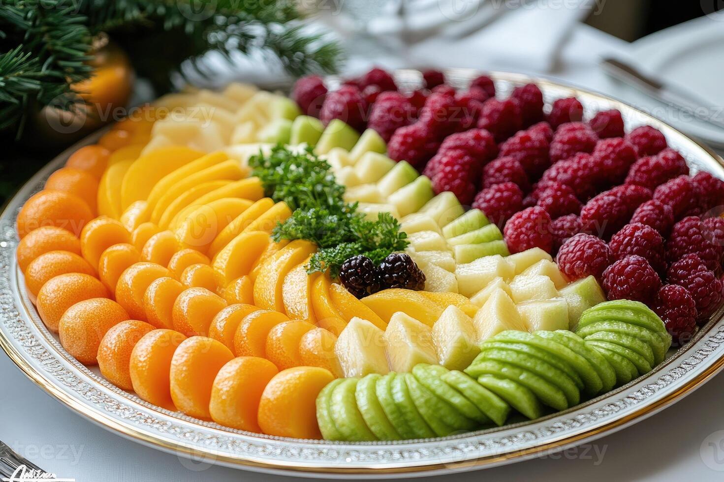 Catering beautifully arranging fresh fruit platter for healthy eating photo