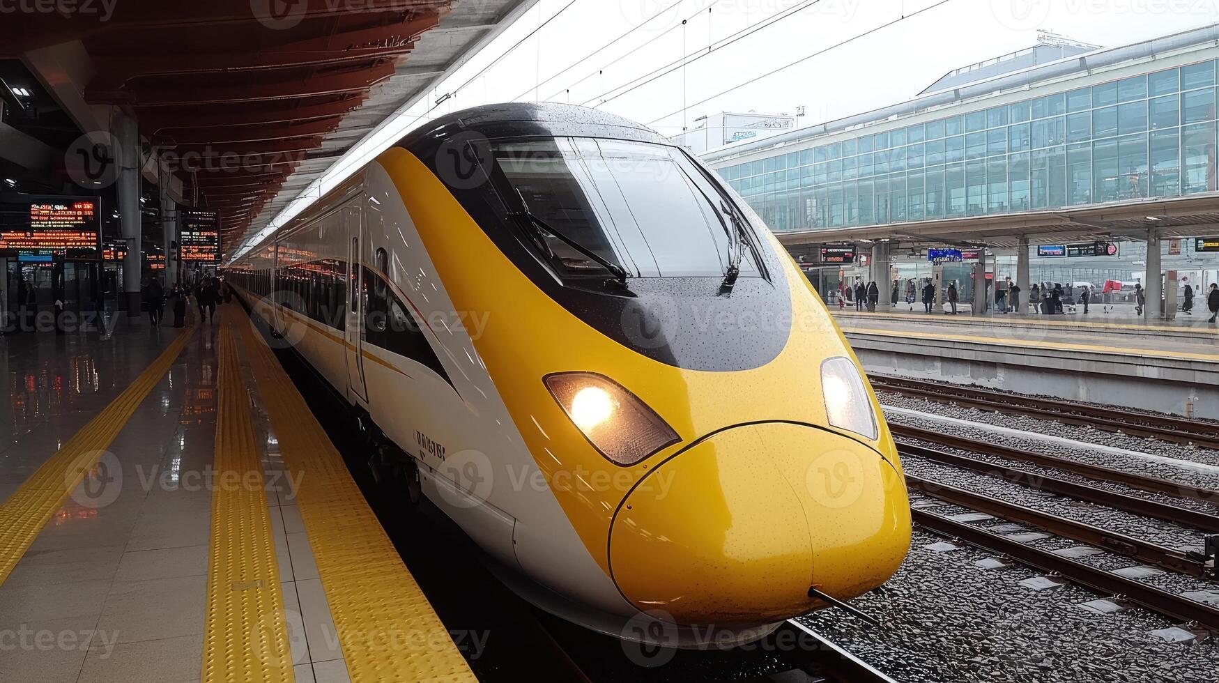 Modern high speed train waiting at station platform photo