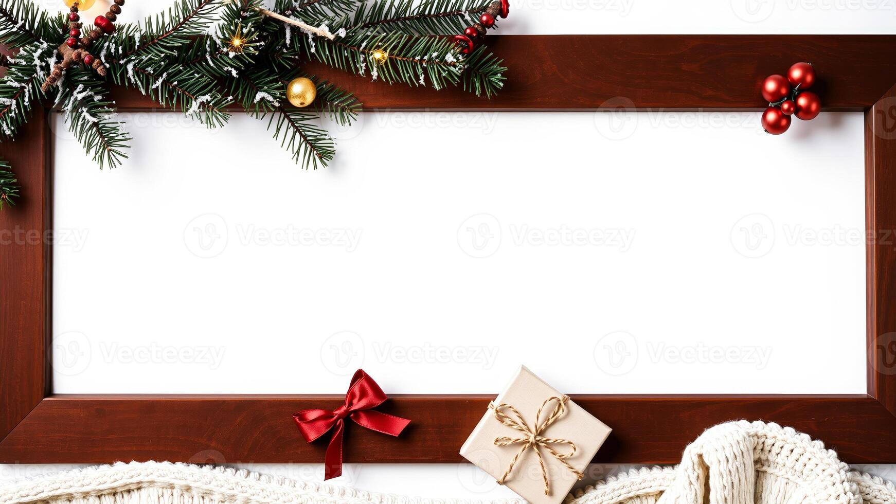 Wooden Frame with Christmas Decorations photo