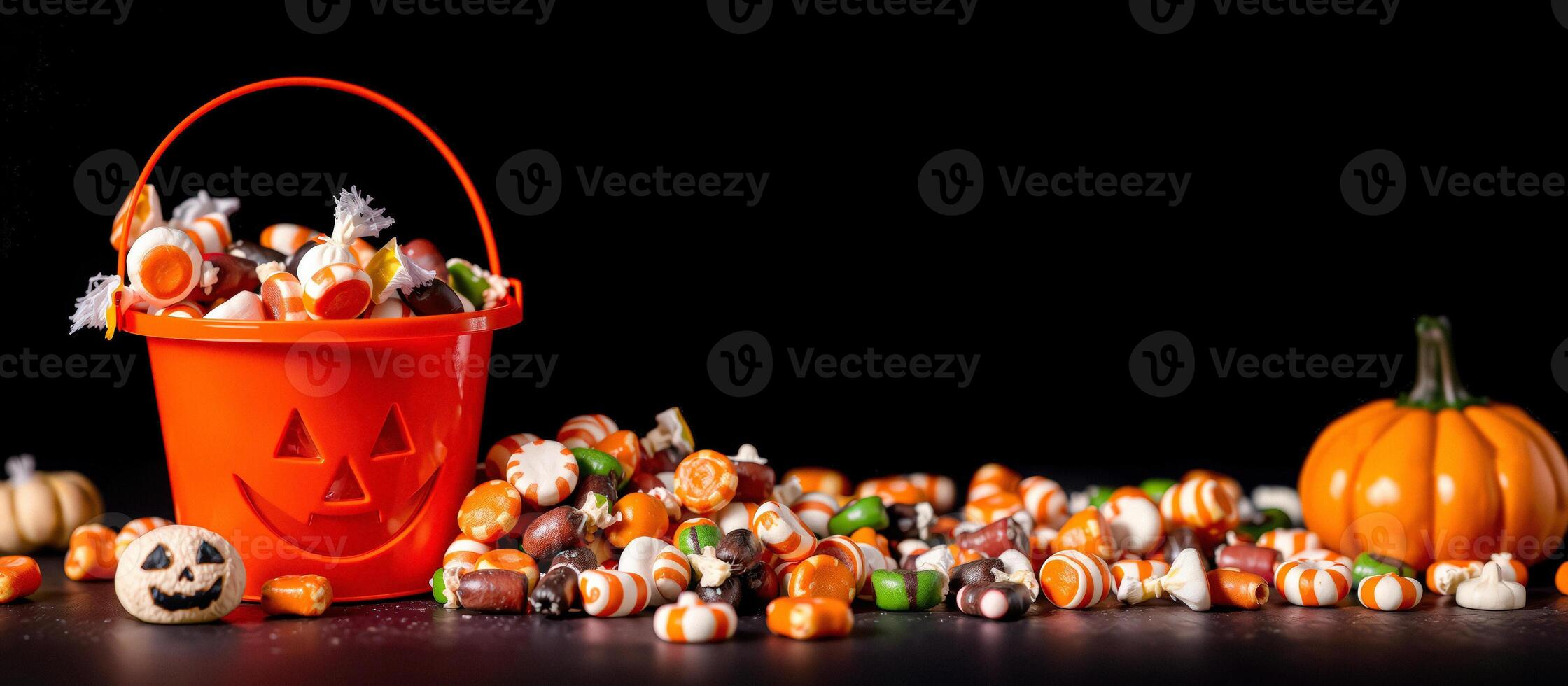 Halloween Candy Spilled From Jack-O-Lantern Bucket photo