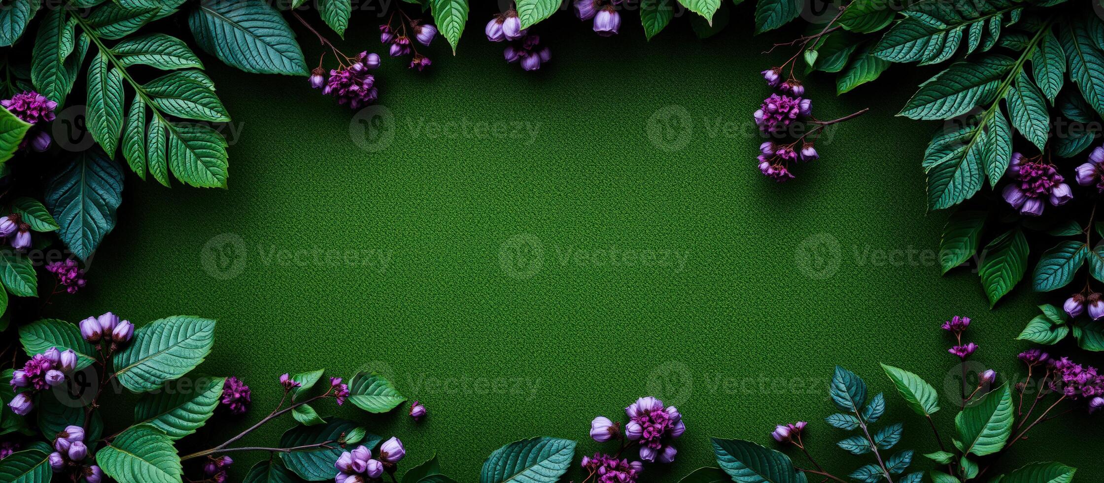 Purple Flowers and Green Leaves Frame photo