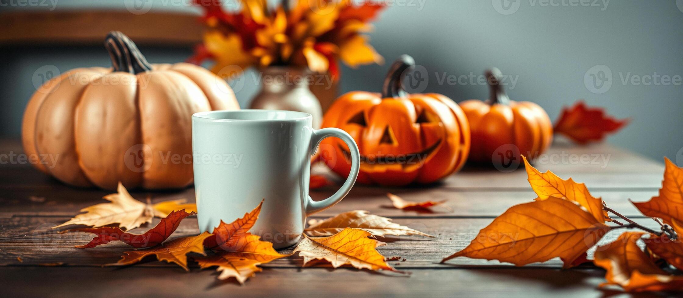 Autumnal Still Life with Pumpkin and Mug photo