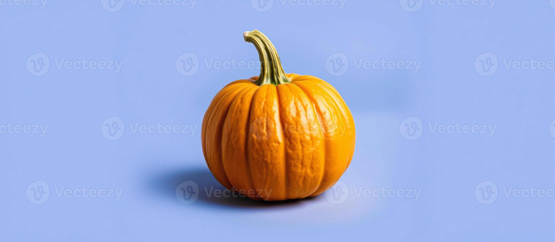 Single Orange Pumpkin on Blue Background photo