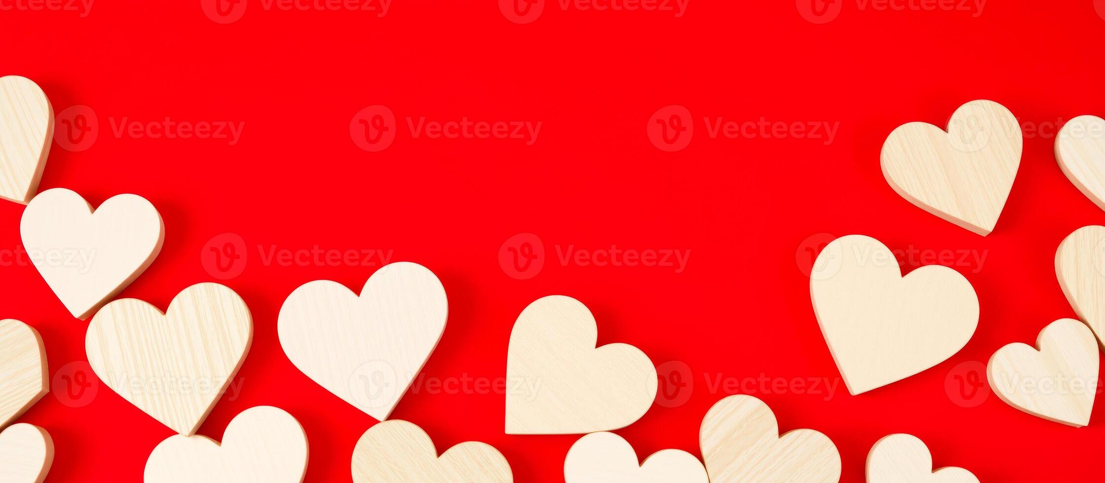 Wooden Hearts on Red Background photo