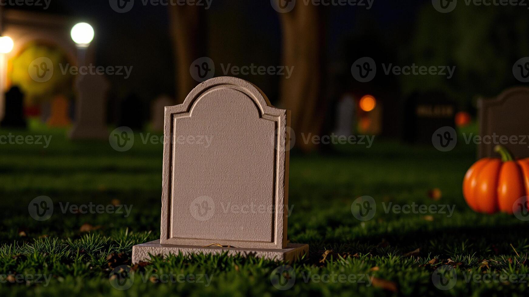 Blank Gravestone in a Graveyard at Night photo
