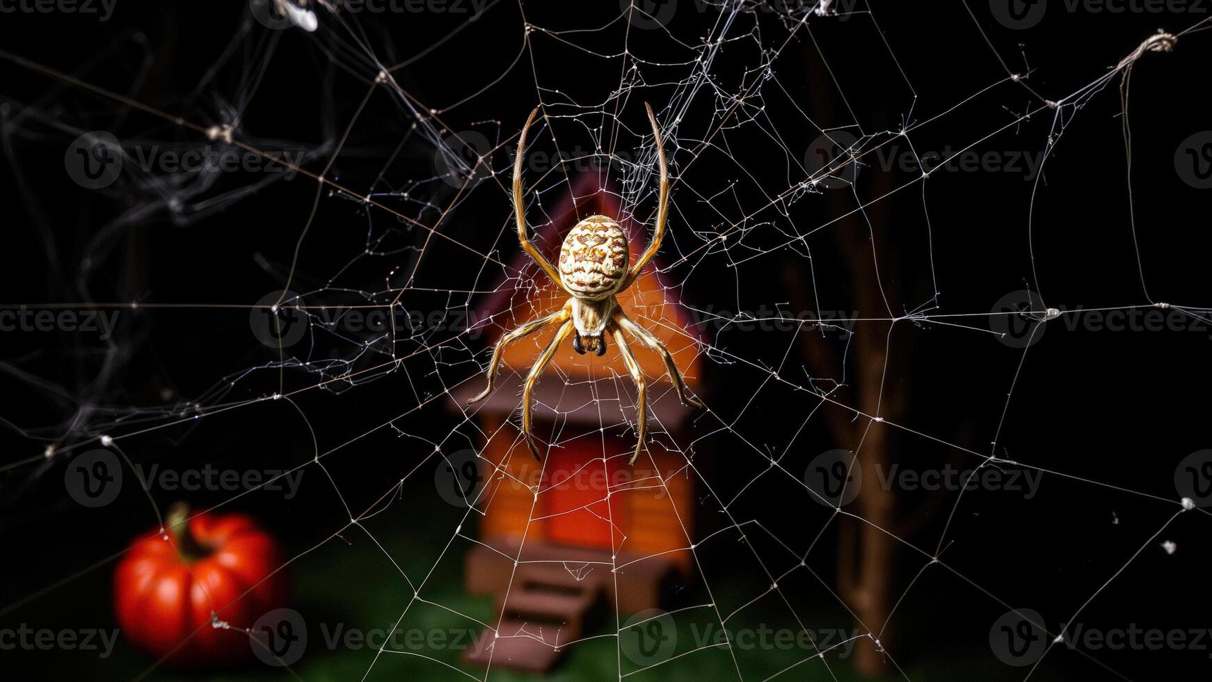 Spider in Web with Pumpkin photo