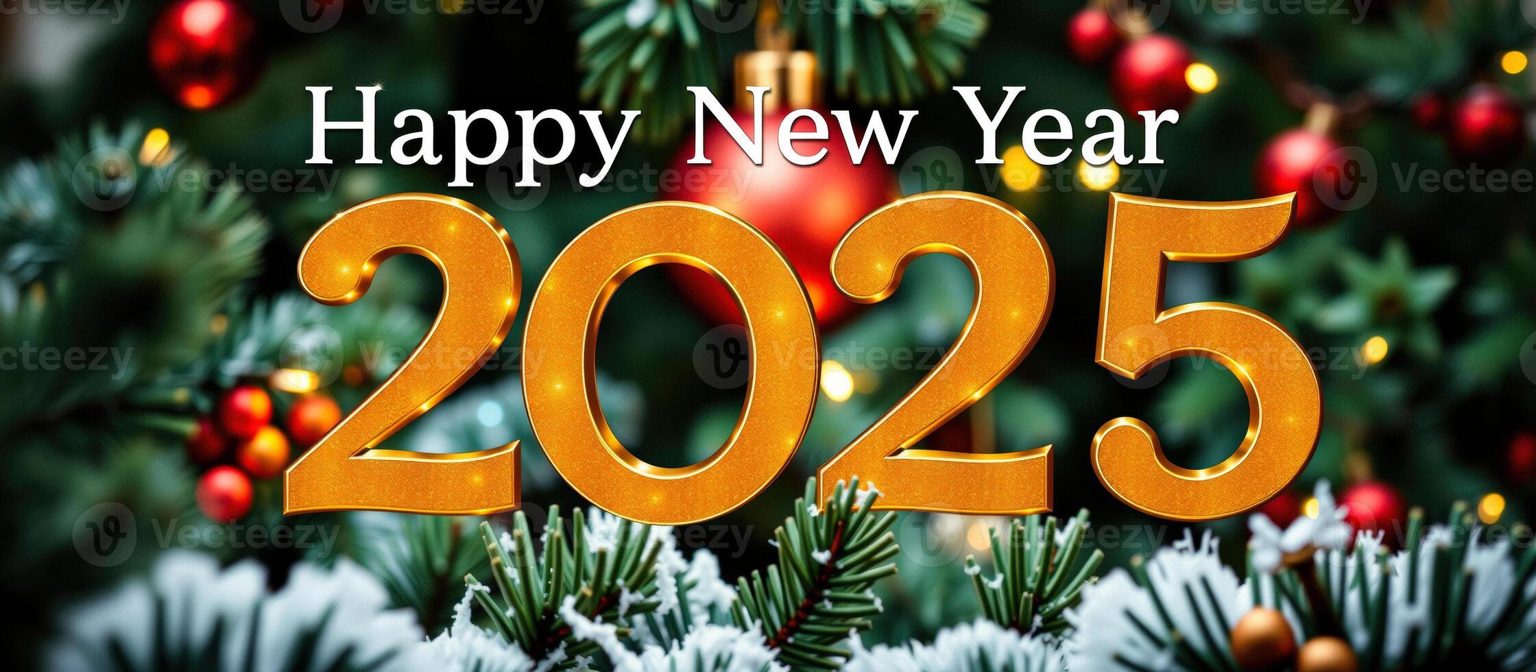 Happy New Year 2025 with Christmas Tree Background photo