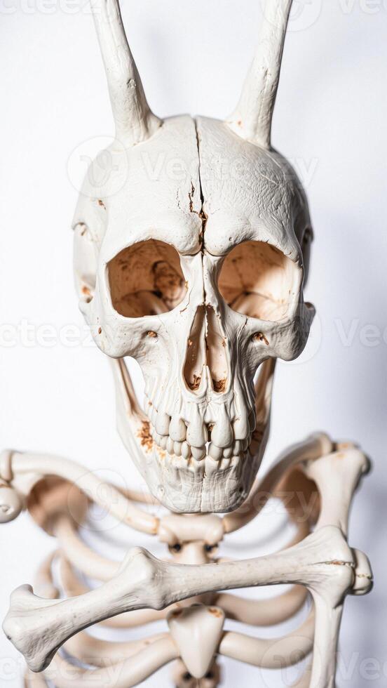 Close Up of Human Skull with Horns photo