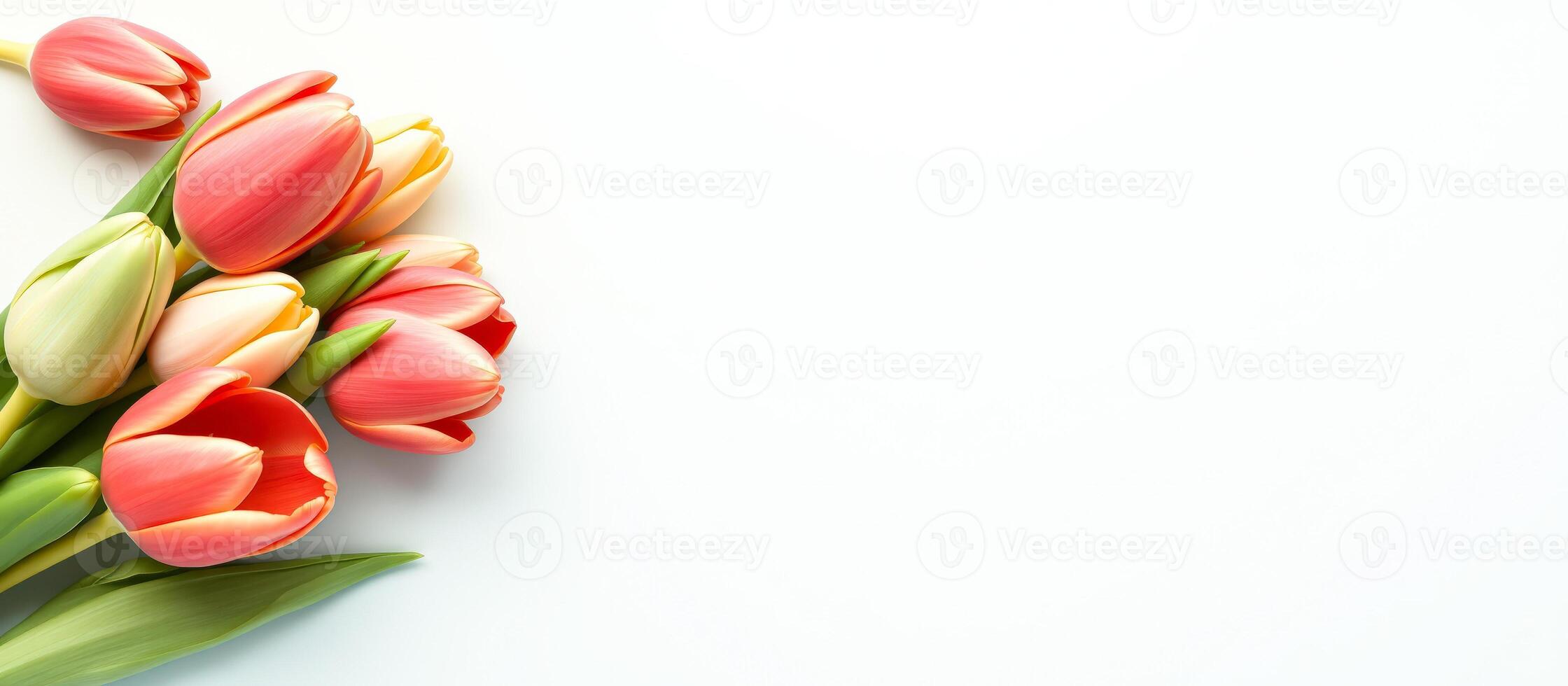 Pink and White Tulips on White Background photo