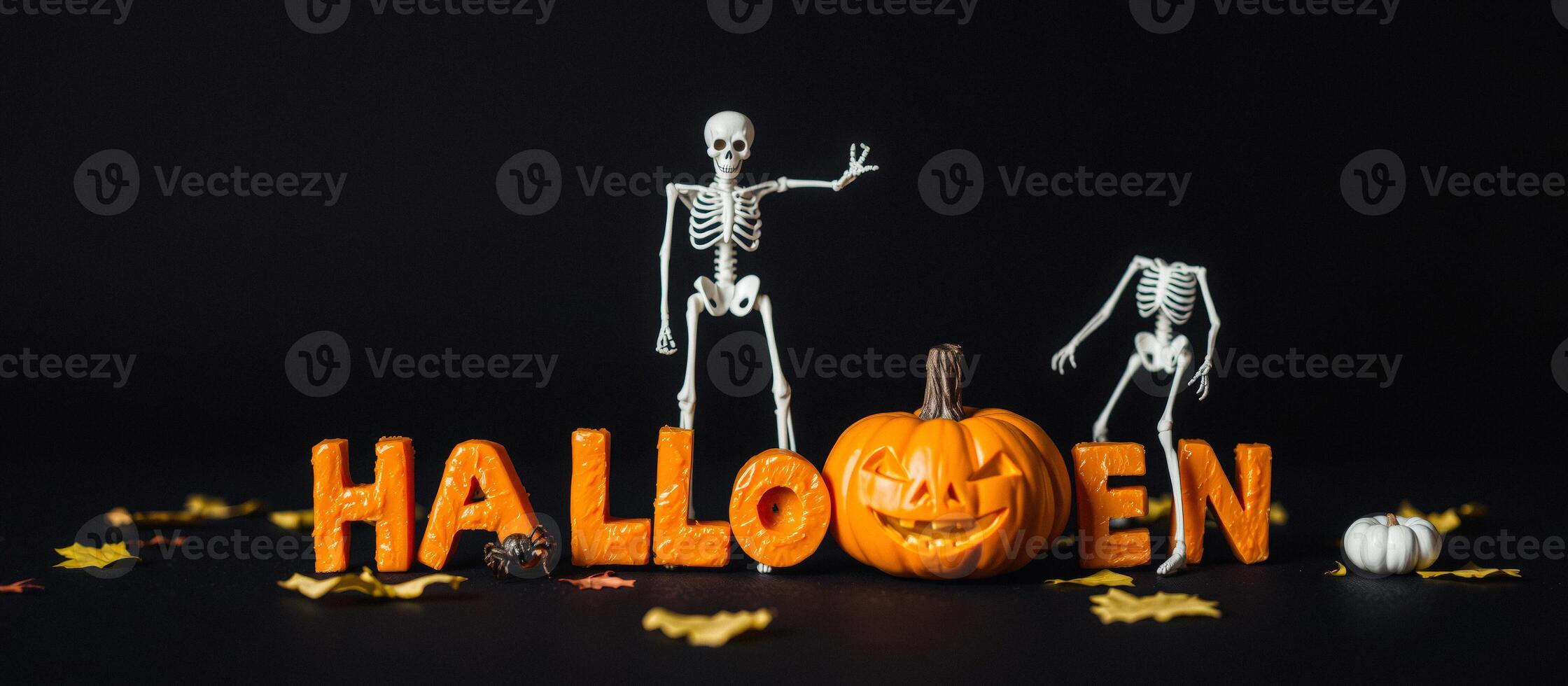Skeletons and Pumpkins Celebrate Halloween photo
