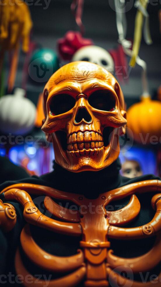Orange Skull Mask with Rib Cage Costume photo