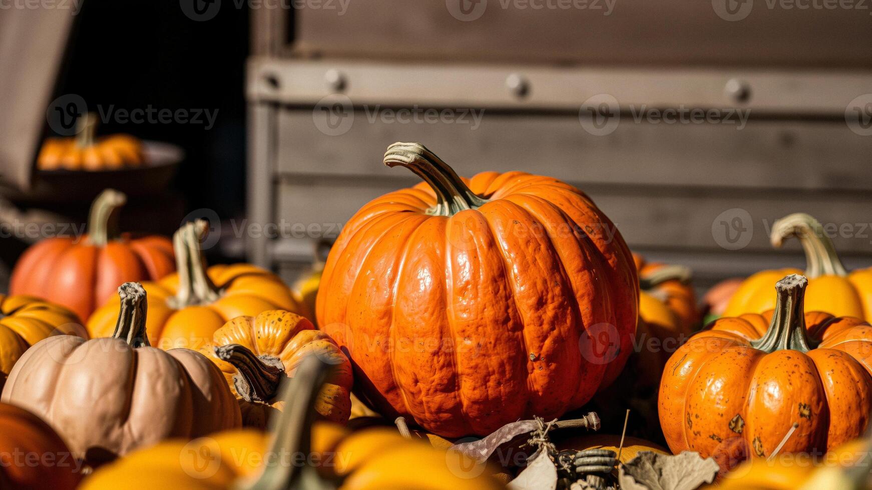 Close Up of Pumpkins with Blurred Background photo