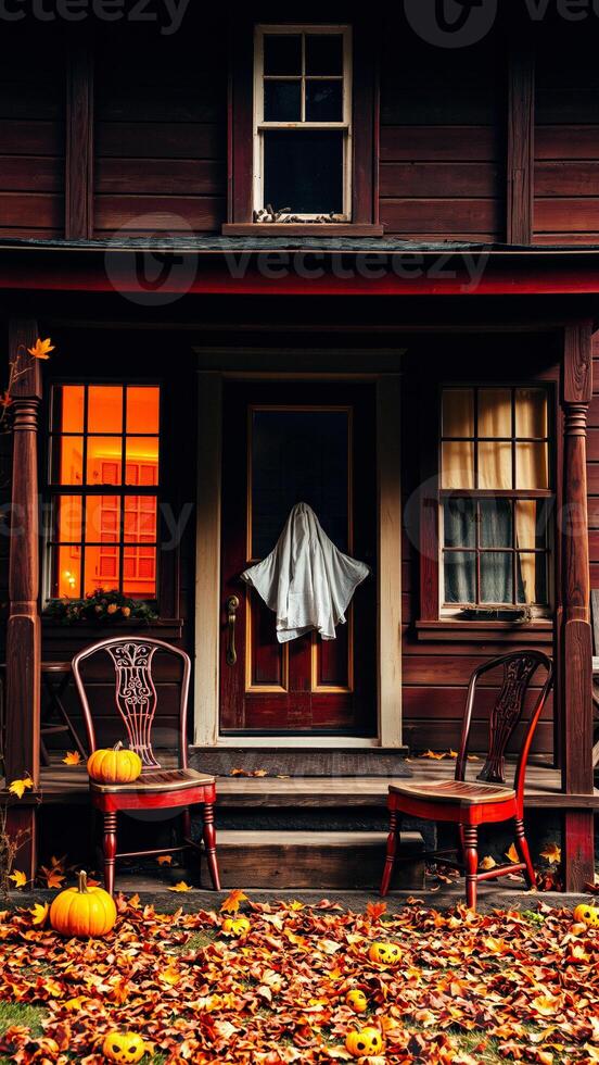 Spooky Halloween Porch with Ghost photo