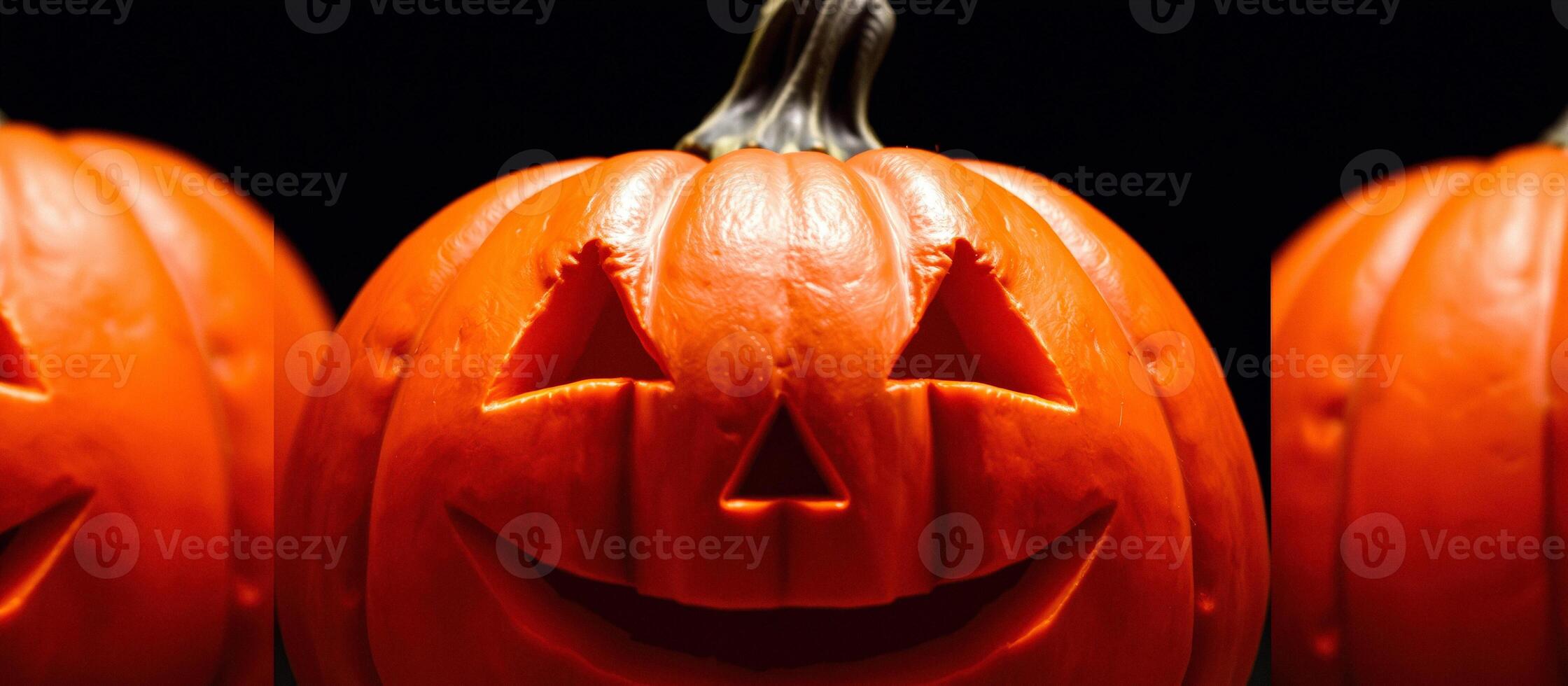 Close up of a jack-o'-lantern with a spooky grin photo