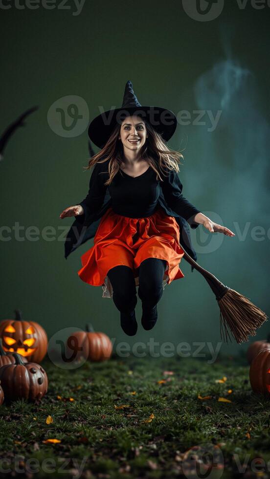 Witch flying on a broomstick photo