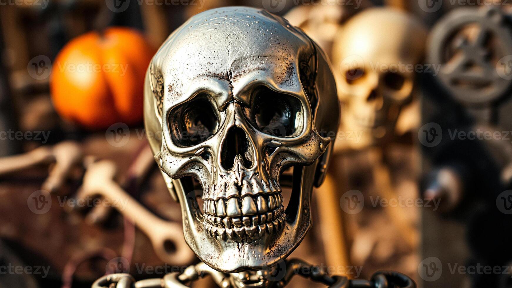 Silver Human Skull Close Up photo