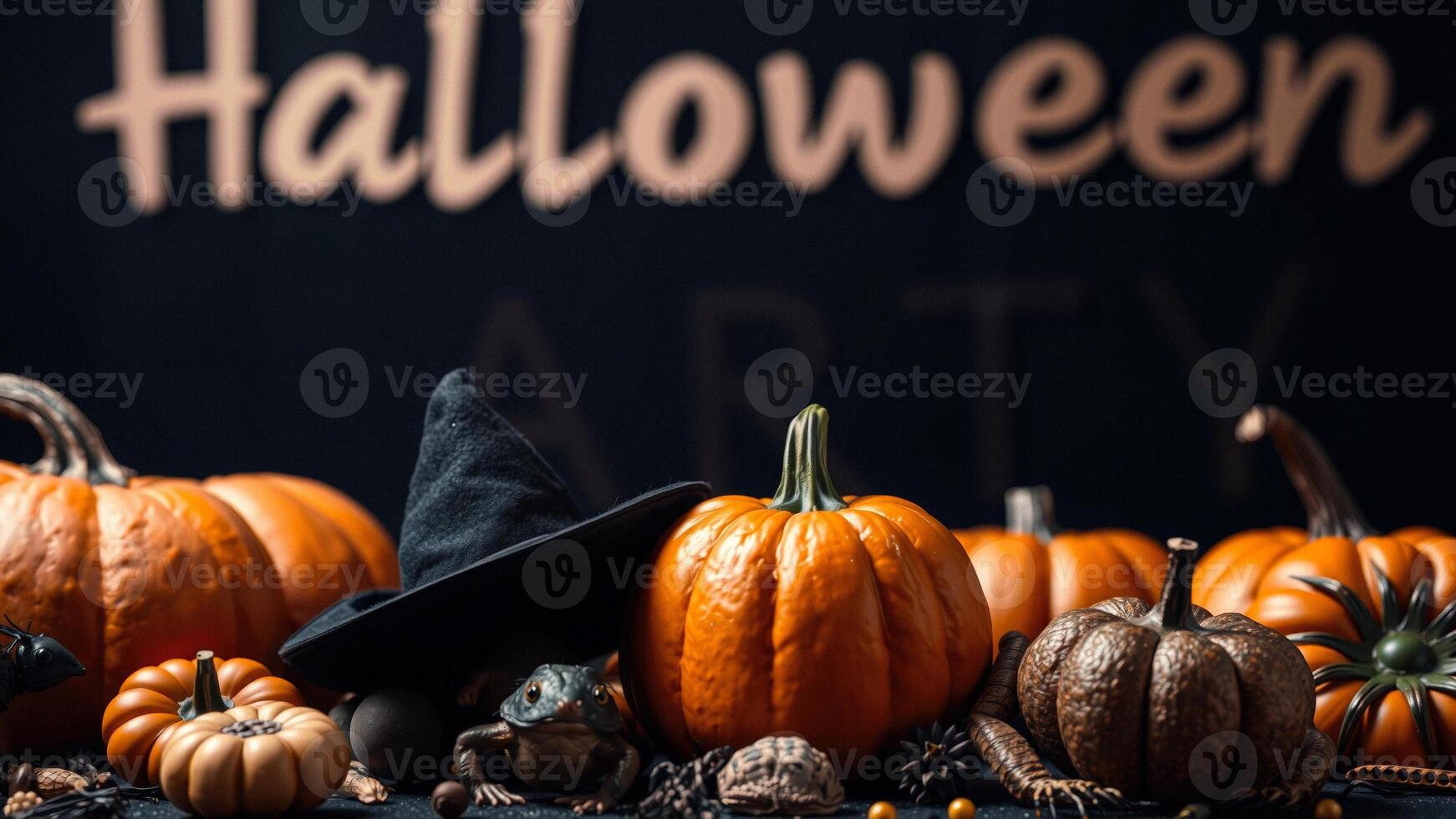 Halloween Pumpkins and Witch Hat photo