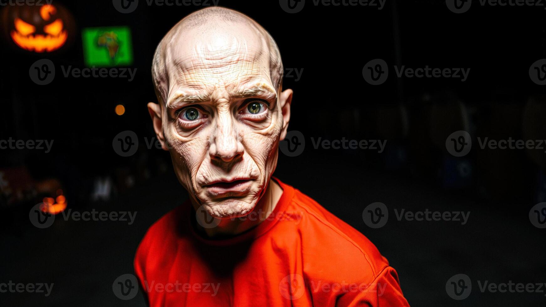 Creepy Man in Red Shirt Stares into the Darkness photo