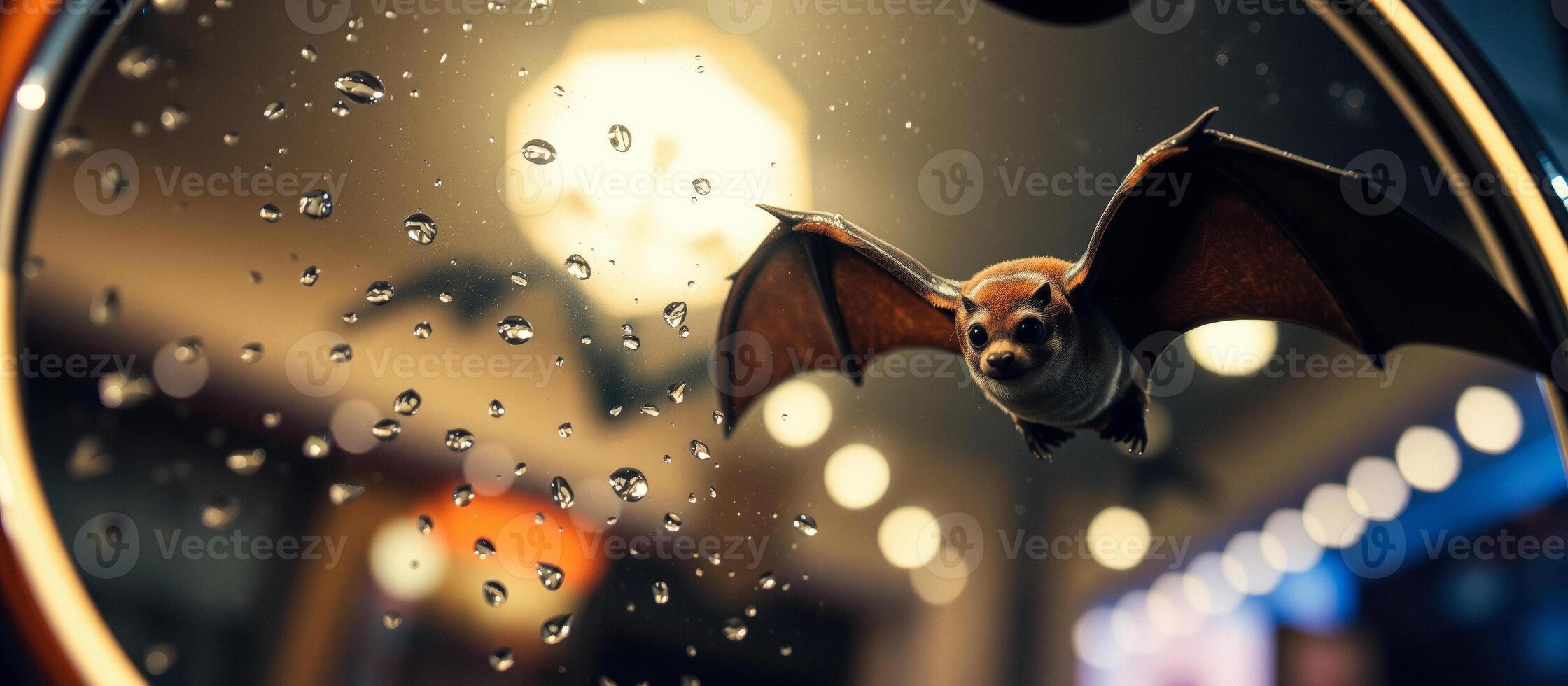 Bat Flying Through Raindrops photo