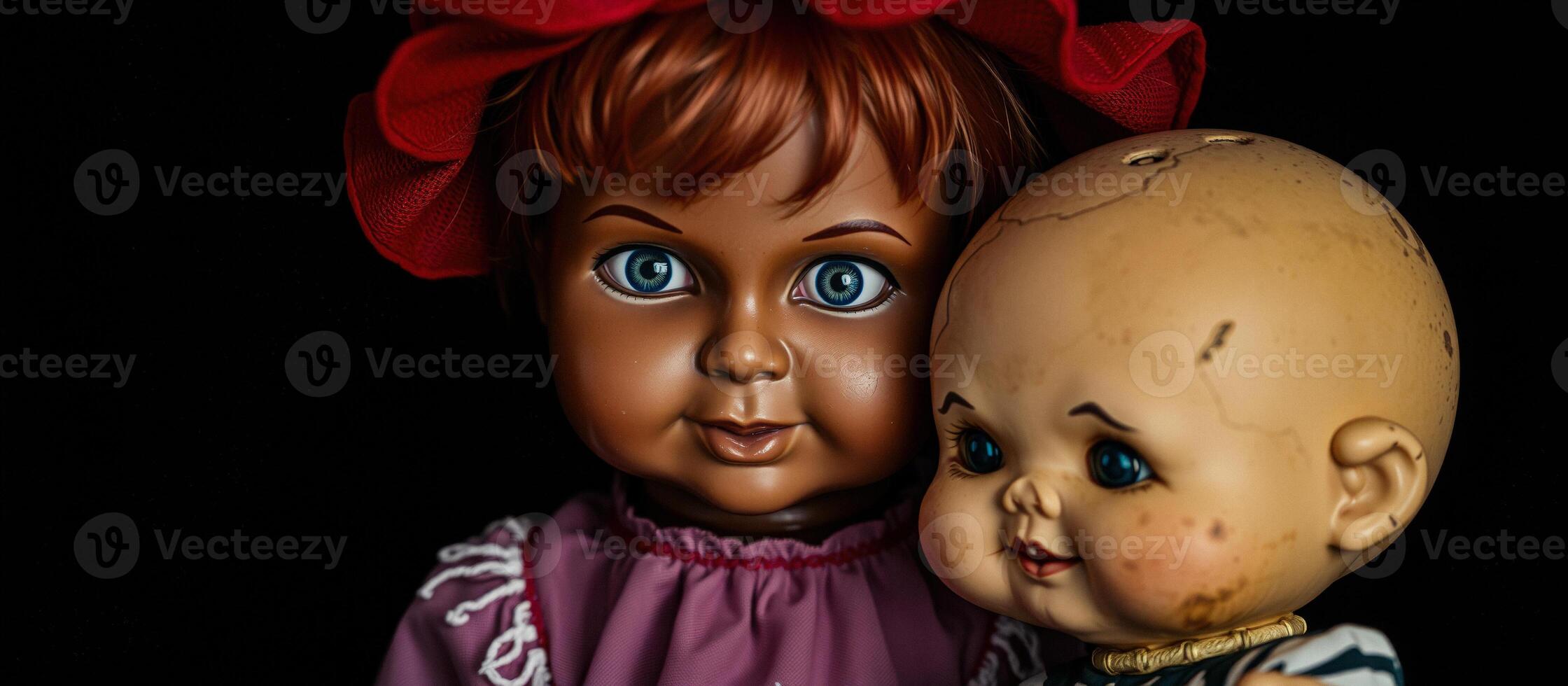 Two vintage dolls looking at the camera photo