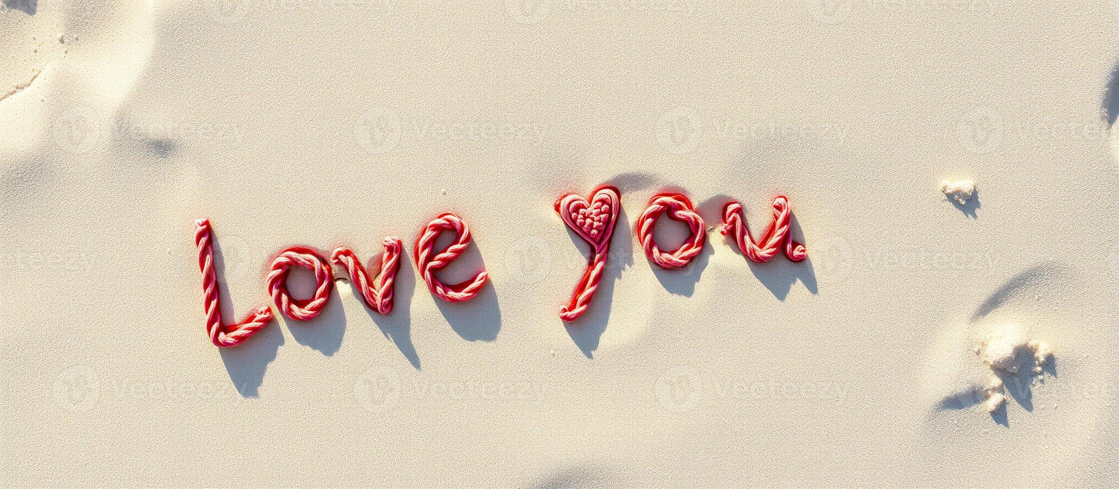 Love You Written in Candy on the Beach photo