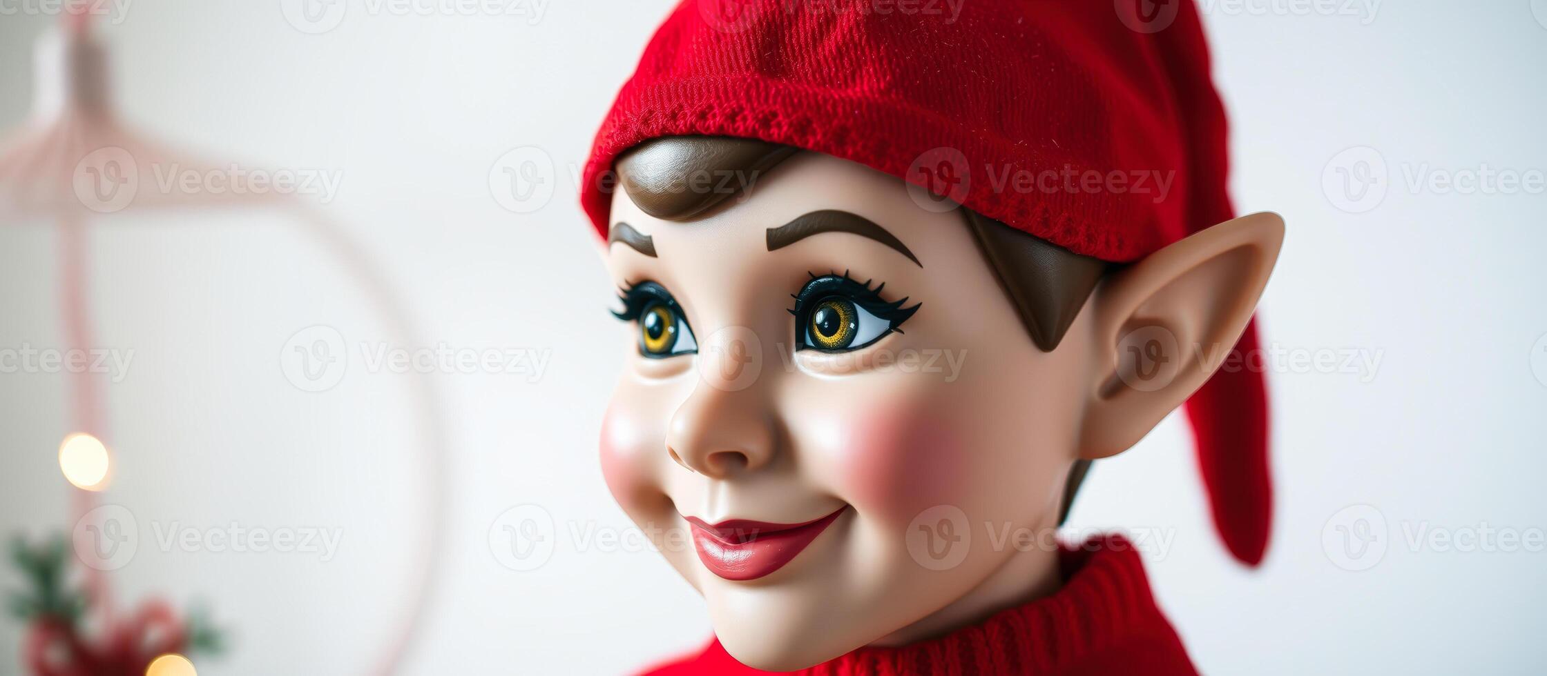 Close-up of Elf Doll Face with Red Hat photo