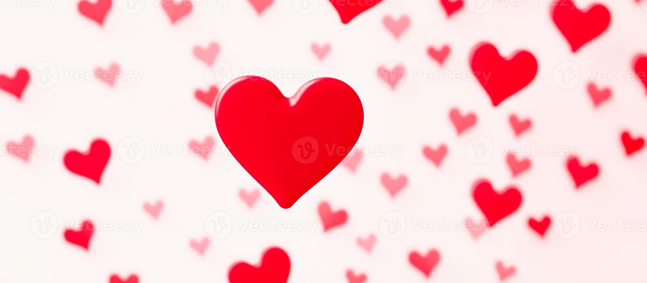 Red Hearts Scattered On White Background photo