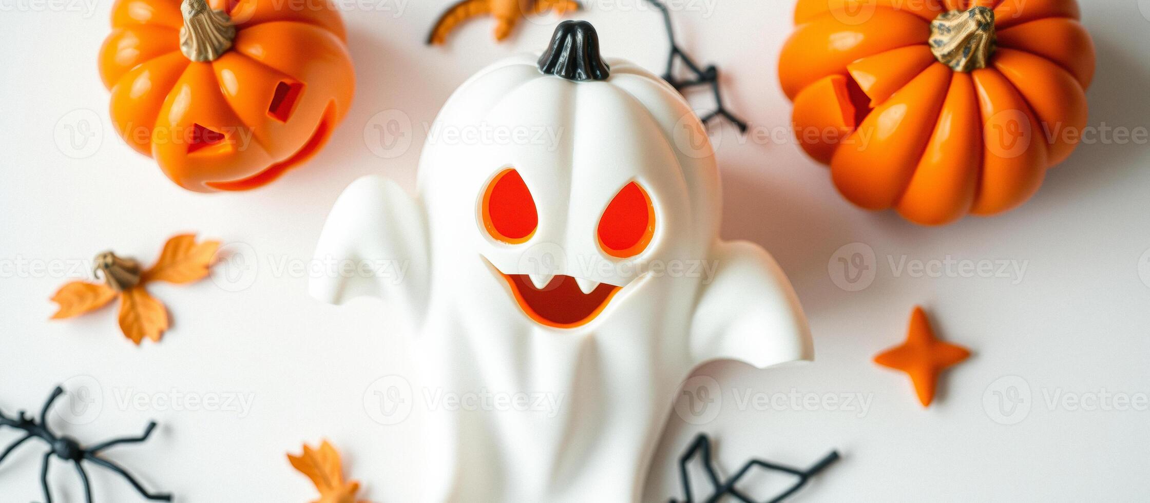 Ghostly Halloween Decorations on White Background photo