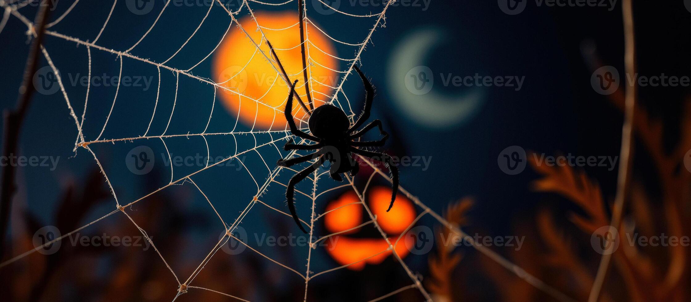 Spider in a Web with Halloween Decorations photo