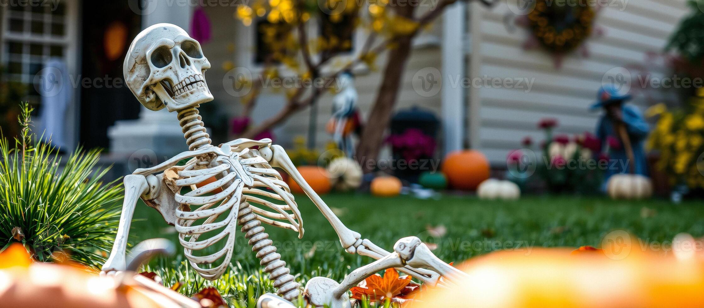 Skeleton Relaxing in the Grass on a Fall Day photo