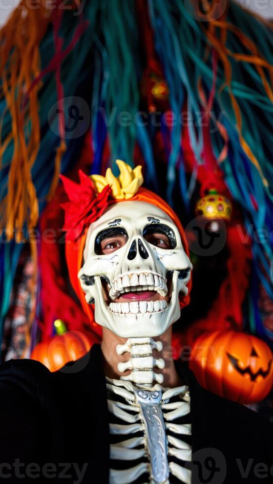 Smiling Skeleton in Dia de los Muertos Costume photo