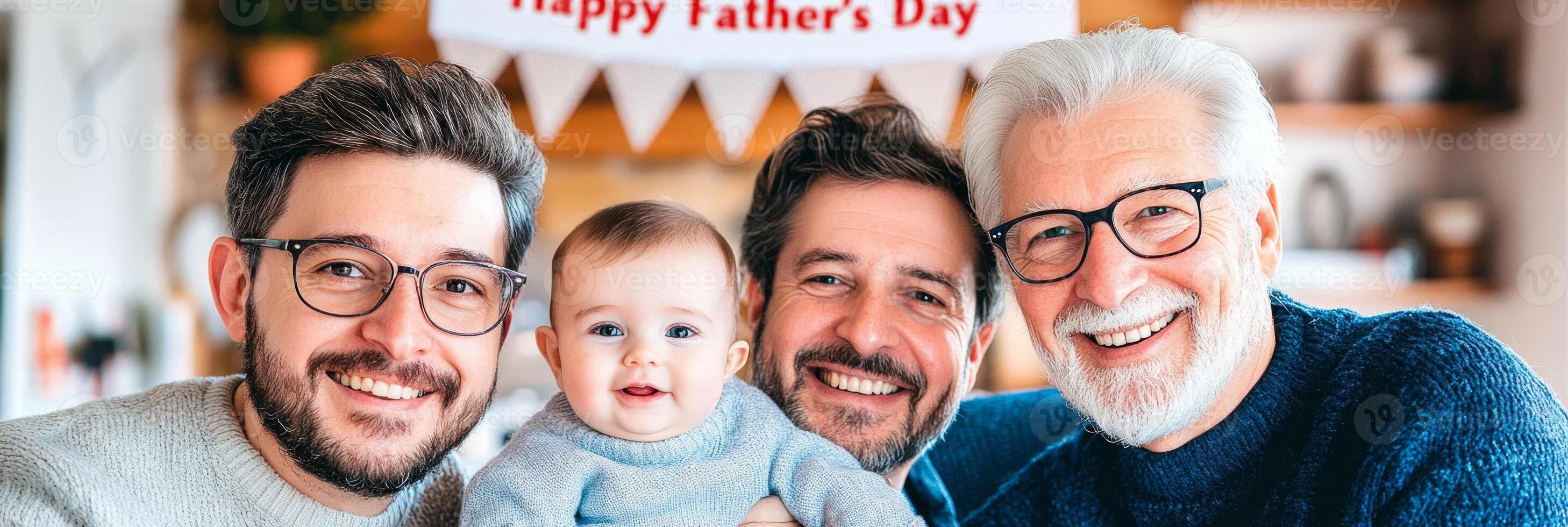 A heartwarming portrait of four generations of Caucasian men celebrating Fathers Day photo