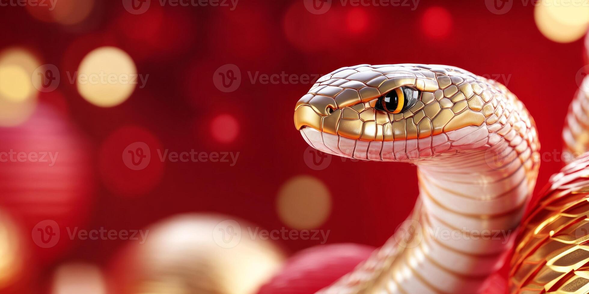 Festive Chinese New Year celebration background featuring a golden snake and vibrant lanterns photo