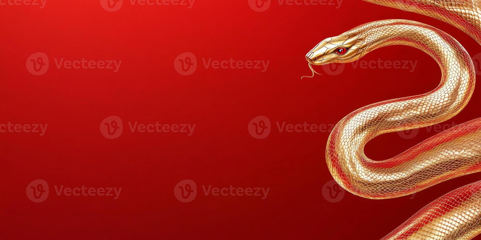 Modern Chinese New Year design featuring a minimalist golden snake on a vibrant red background photo