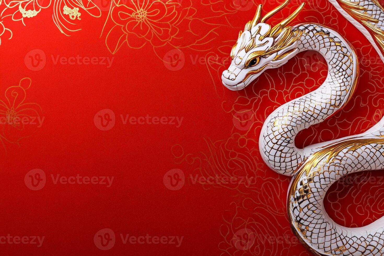 Celebrate traditional Chinese New Year with intricate decorations featuring a coiled snake and golden floral elements photo
