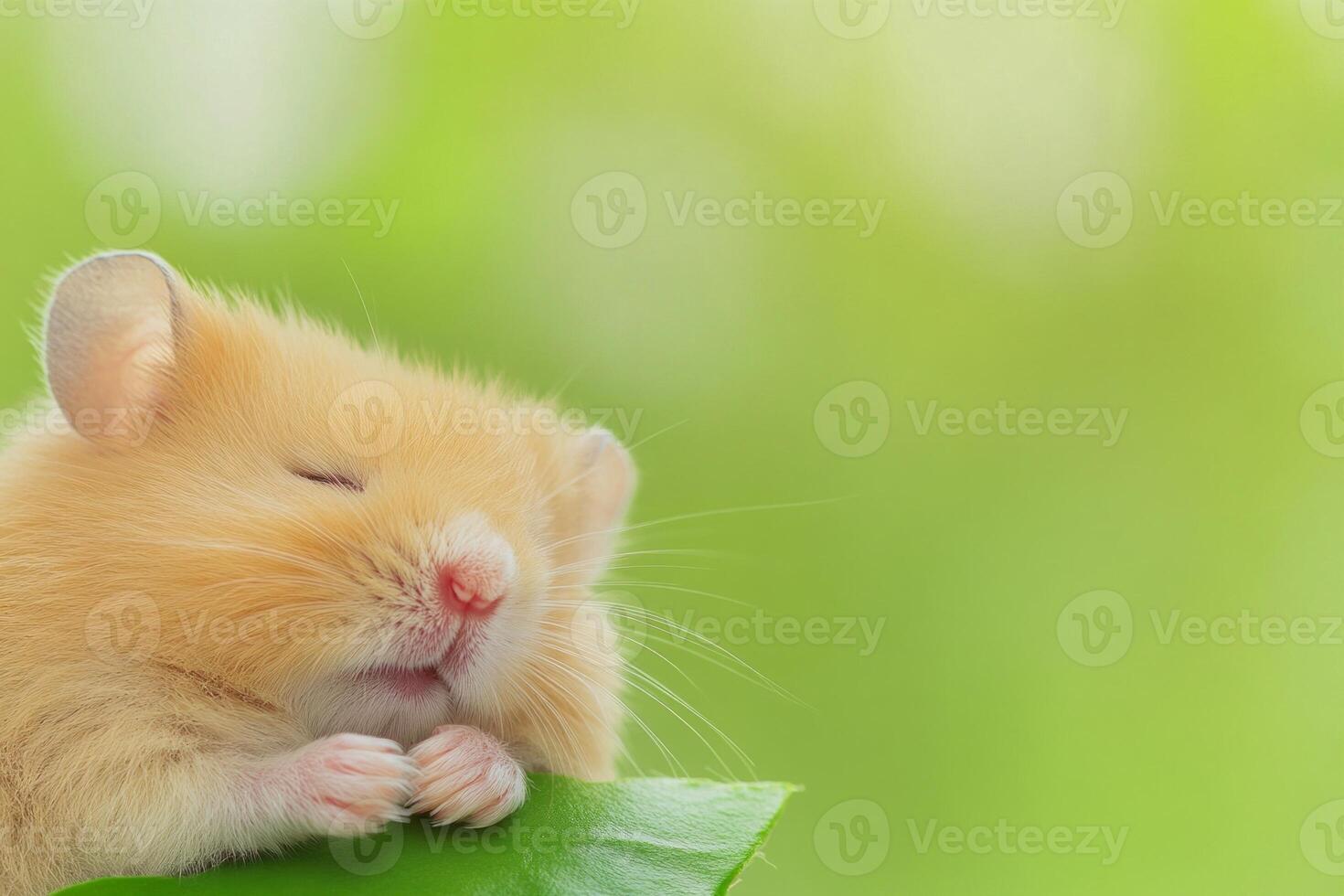 Sweet hamster resting peacefully on a green leaf in a tranquil setting during daylight hours photo