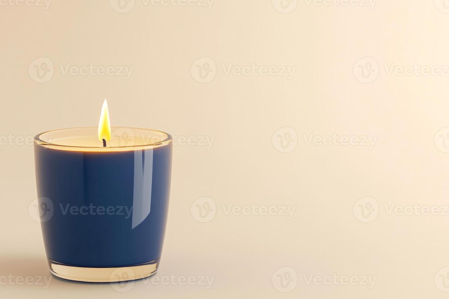 Luxurious navy blue candle with golden flame casting soft shadows in a warm elegant atmosphere photo
