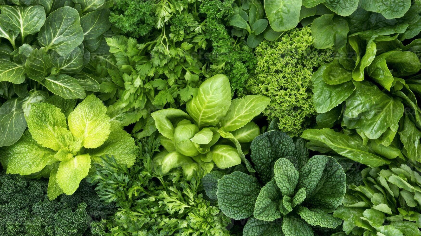 Fresh vegetable garden with healthy herbs and leafy greens in raised beds under natural light photo