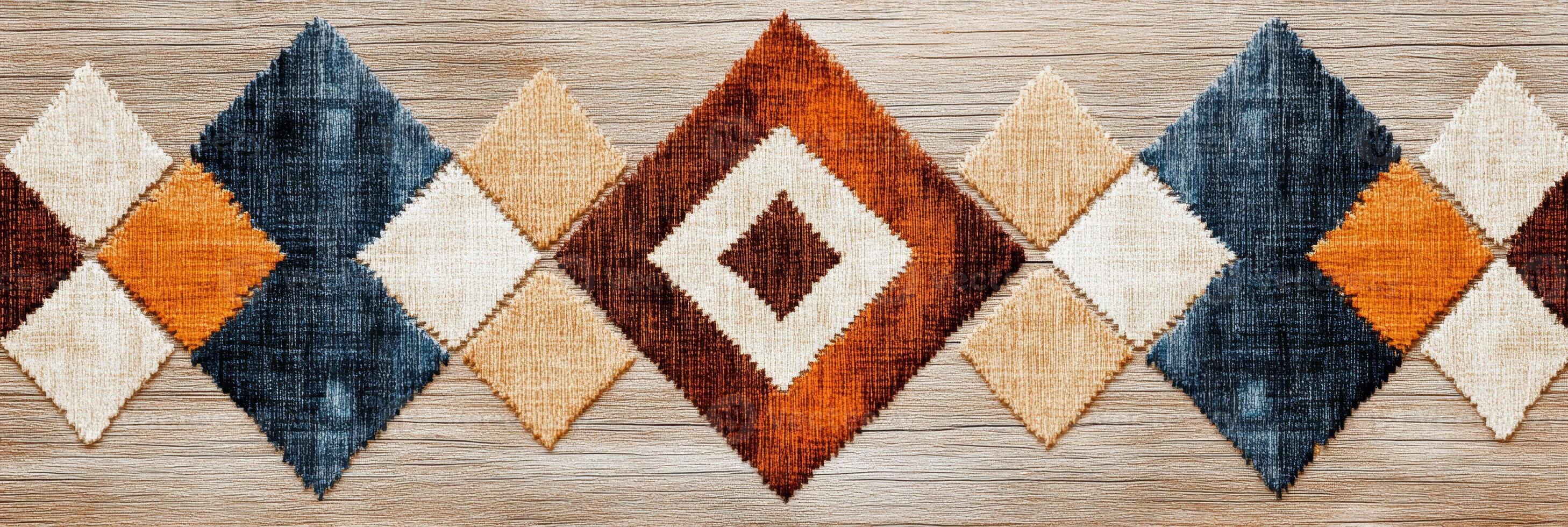 Elegant abstract Southwestern textile design featuring diamond shapes in earthy tones and traditional motifs photo
