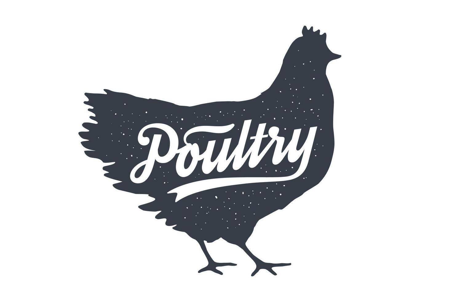 Chicken, hen, poultry. Lettering. Vintage lettering, retro print vector